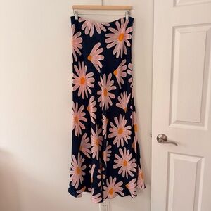Elegant Floral Maxi Skirt in Pink and Navy